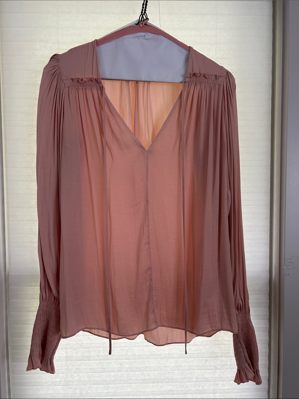 Rebecca Taylor Dusty Rose Sheer V-Neck Blouse